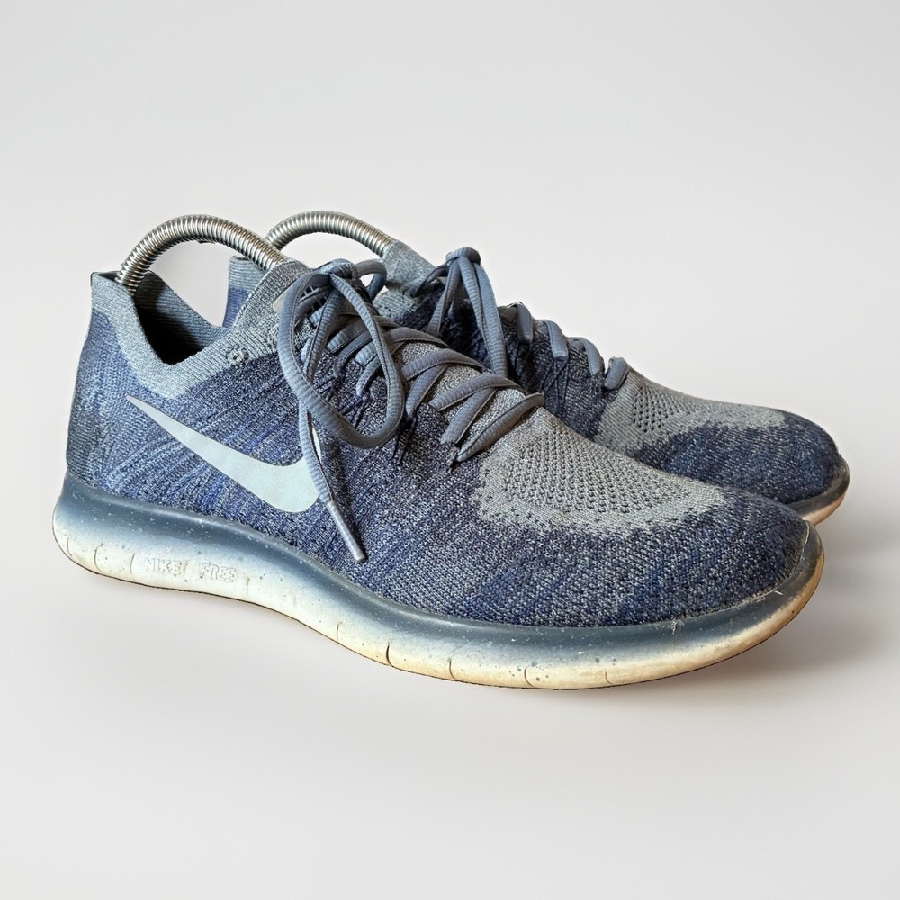 Nike Free RN Run Flyknit Lace Up Running Walking Athletic Shoes Blue Mens 8